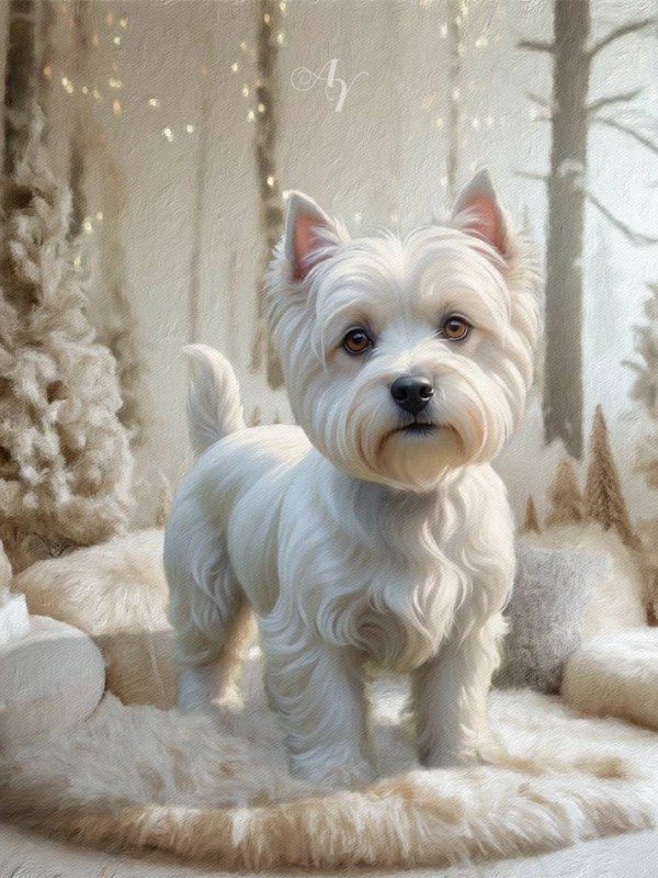 White on White Holiday Pet Customized Photo Paintings