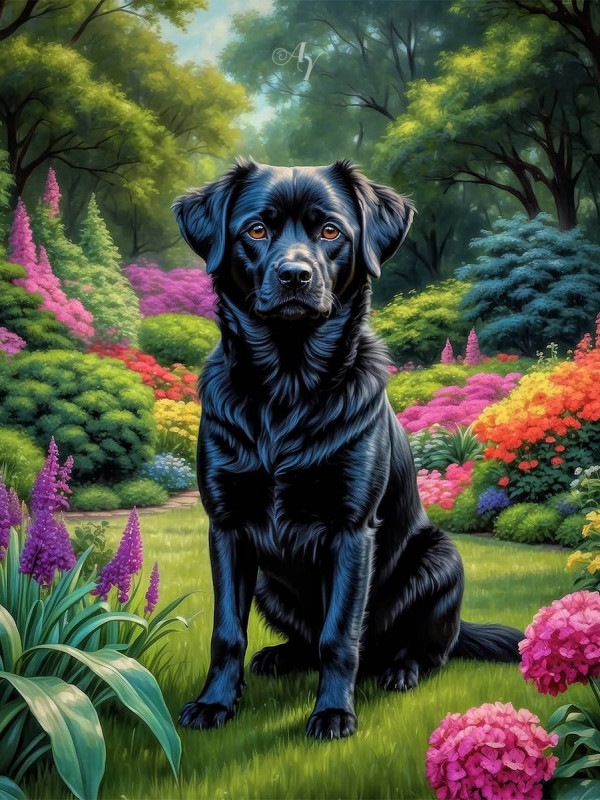 Black Mix Breed Dog Portrait Paintings
