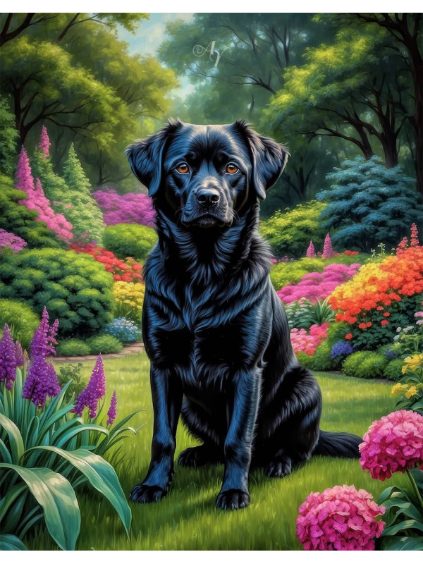 Black Mixed Breed Dogs - Puppies Portrait Paintings