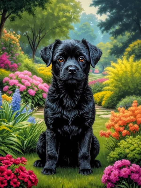 Black Mix Breed Dog Portrait Paintings