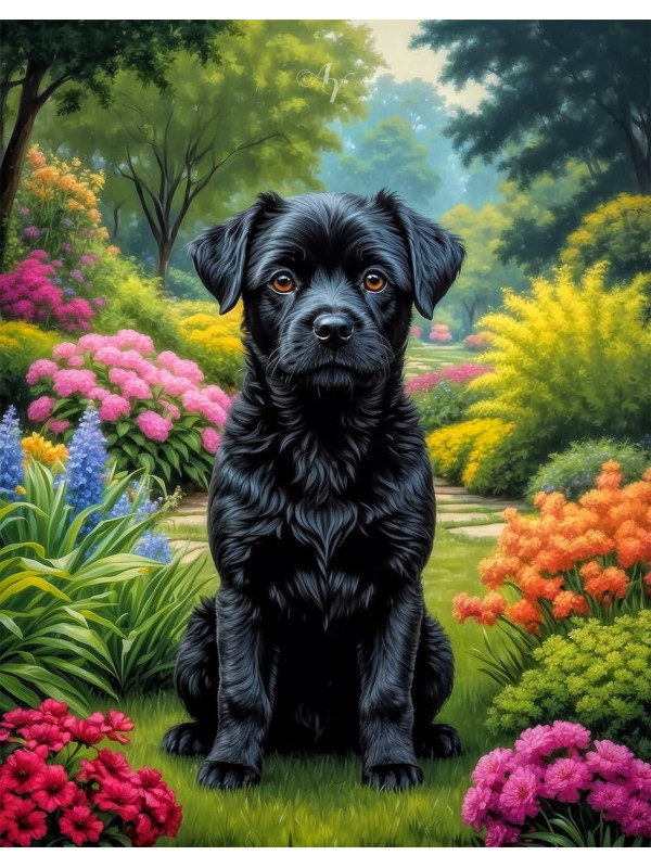 Black Mixed Breed Dogs - Puppies Portrait Paintings