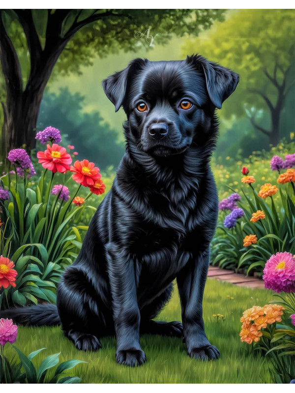 Black Mixed Breed Dogs - Puppies Portrait Paintings