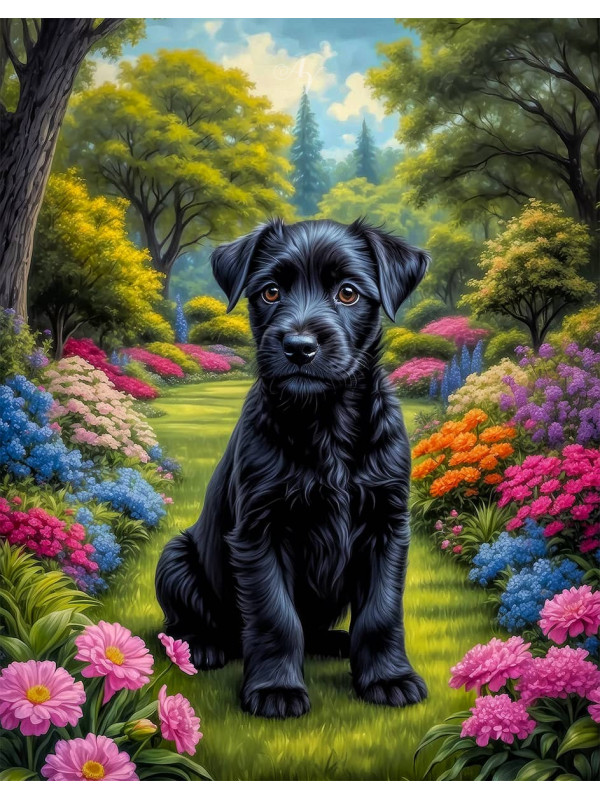 Black Mixed Breed Dogs - Puppies Portrait Paintings