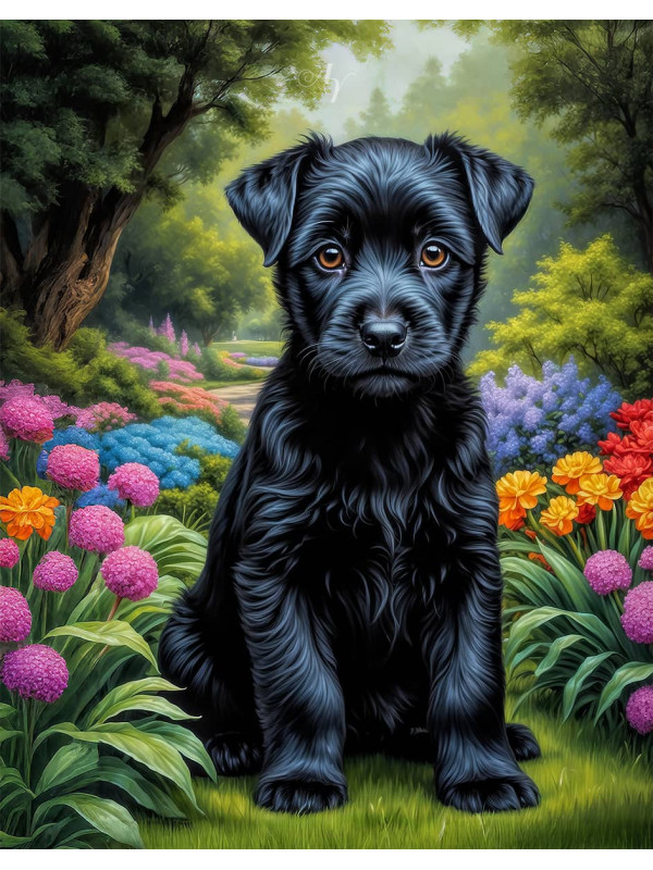 Black Mixed Breed Dogs - Puppies Portrait Paintings