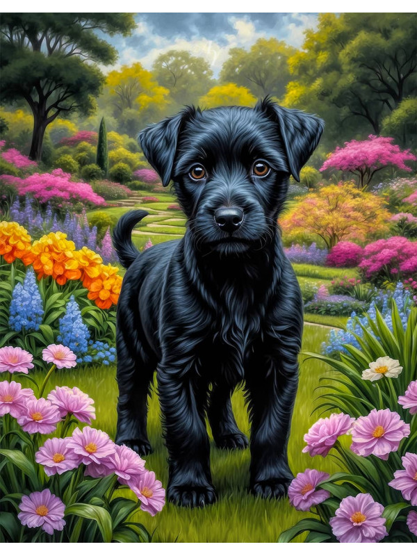 Black Mixed Breed Dogs - Puppies Portrait Paintings