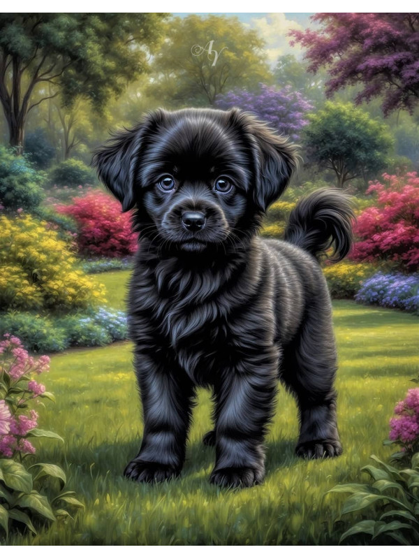 Black Mixed Breed Dogs - Puppies Portrait Paintings