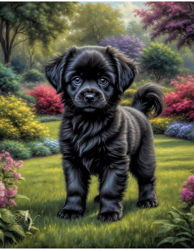 Black Mix Breed Dog Portrait Paintings