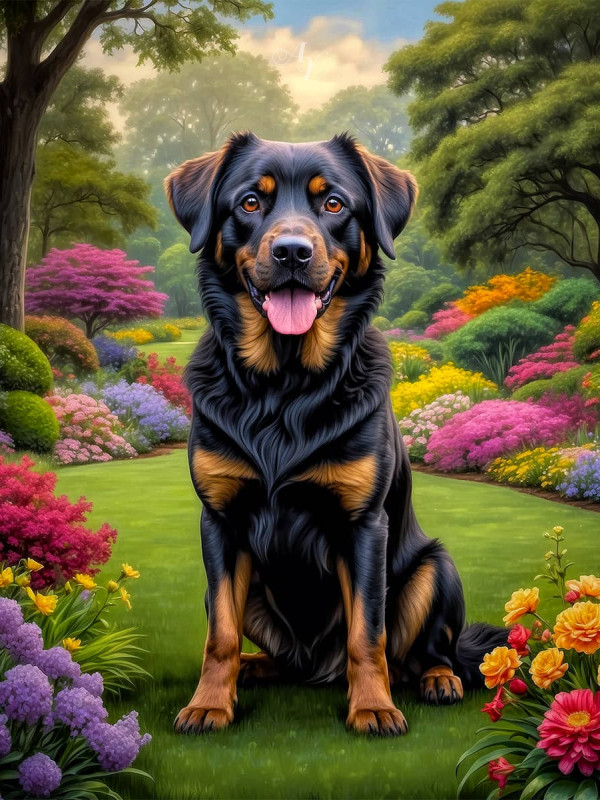 Black Rust Mix Breed Dog Portrait Paintings