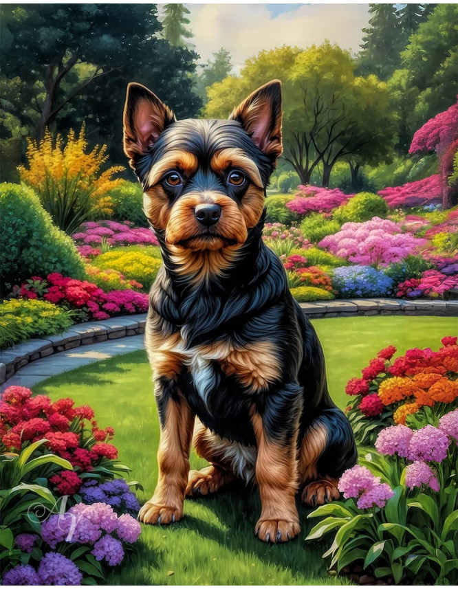 Black Rust Mix Breed Dog Portrait Paintings