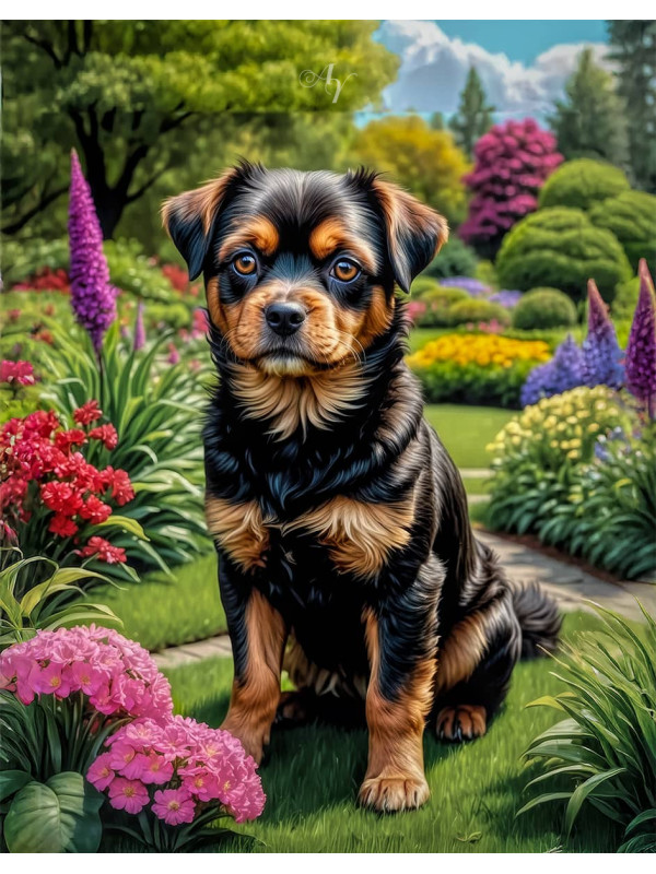 Black - Rust Mixed Breed Dog and Puppy Portrait Paintings