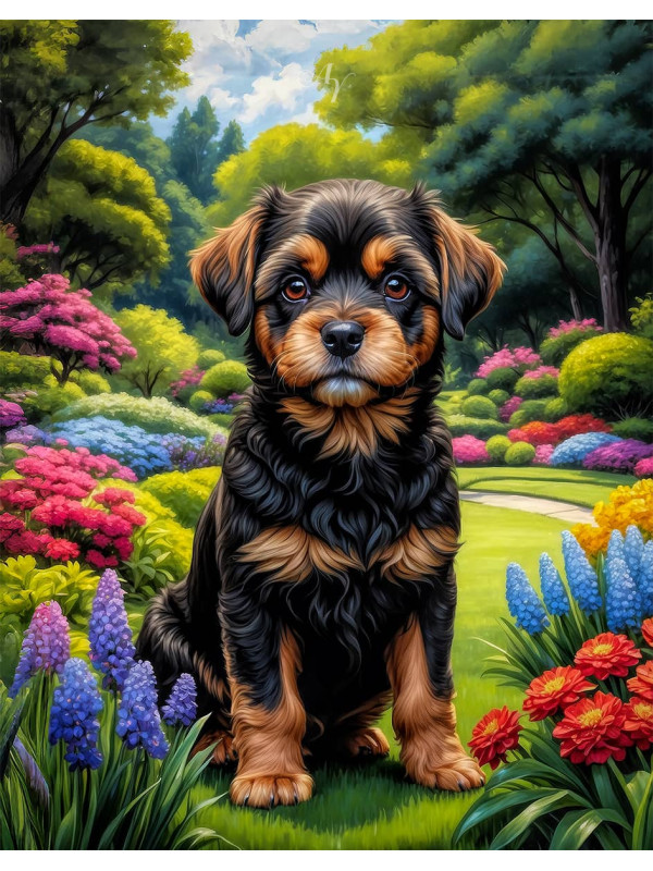 Black - Rust Mixed Breed Dog and Puppy Portrait Paintings