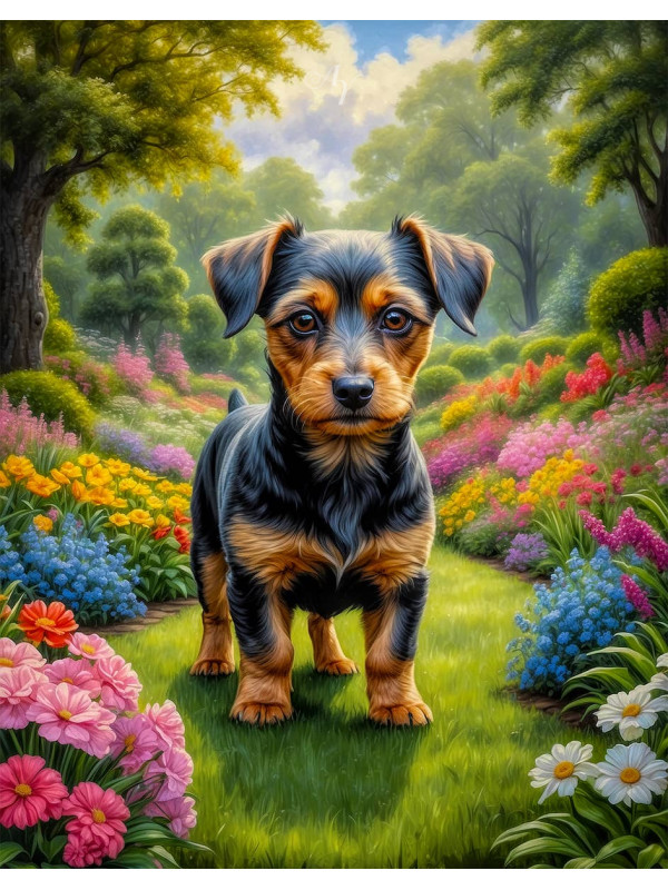 Black - Rust Mixed Breed Dog and Puppy Portrait Paintings