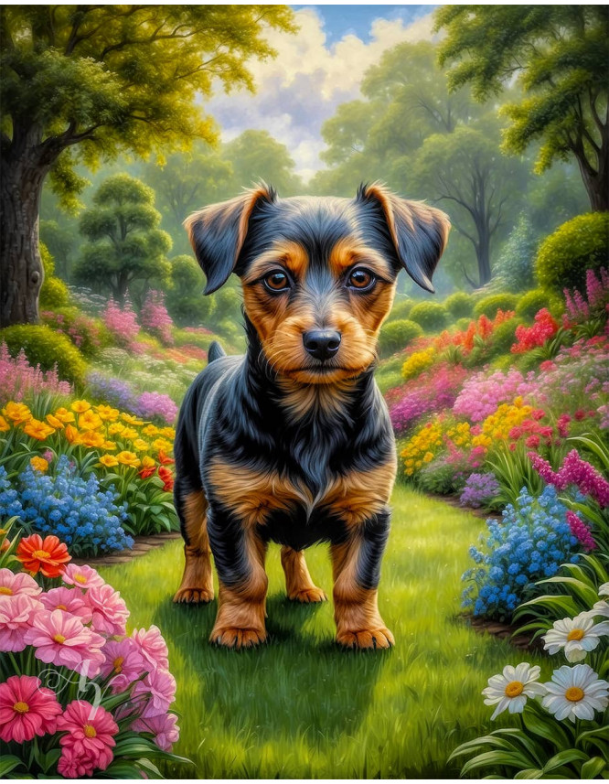 Black Rust Mix Breed Dog Portrait Paintings