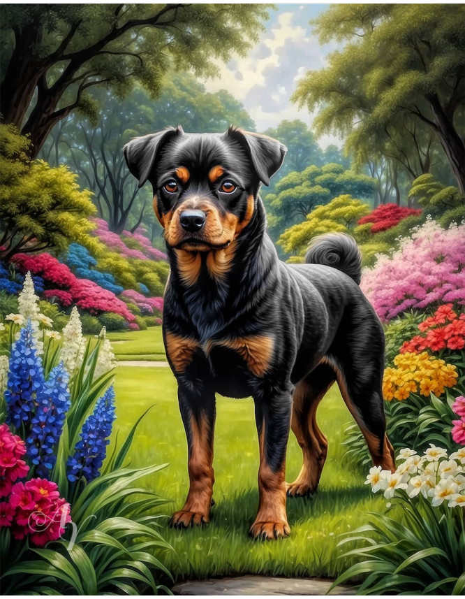 Black Rust Mix Breed Dog Portrait Paintings