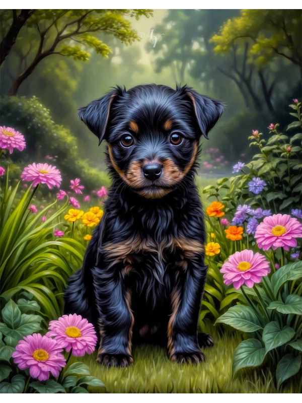 Black - Rust Mixed Breed Dog and Puppy Portrait Paintings