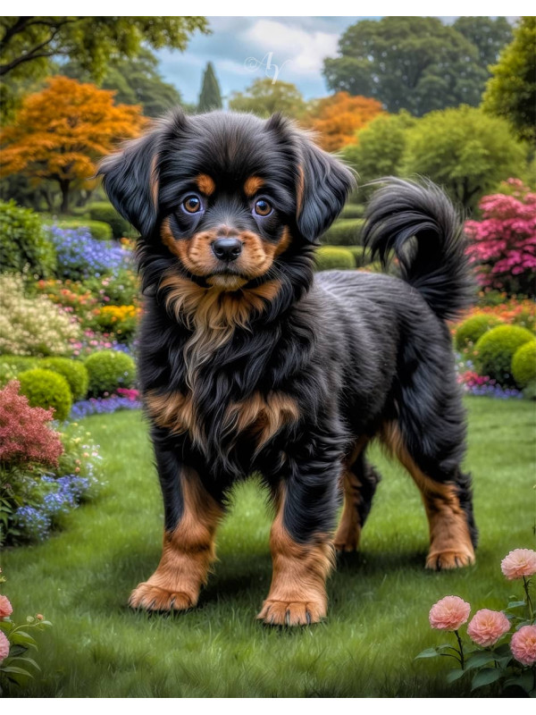 Black - Rust Mixed Breed Dog and Puppy Portrait Paintings