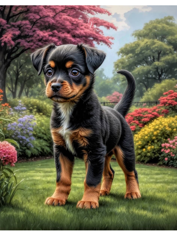 Black - Rust Mixed Breed Dog and Puppy Portrait Paintings