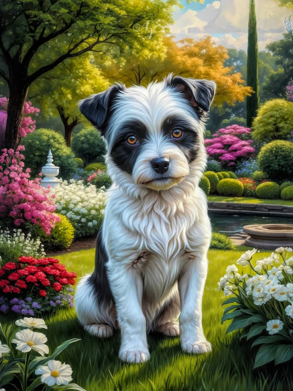 Black White Mix Breed Dog Portrait Paintings
