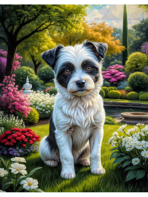 Black - White Mixed Breed Dog and Puppy Portrait Paintings