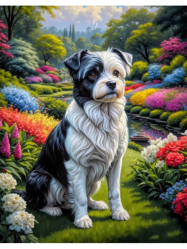 Black - White Mixed Breed Dog and Puppy Portrait Paintings