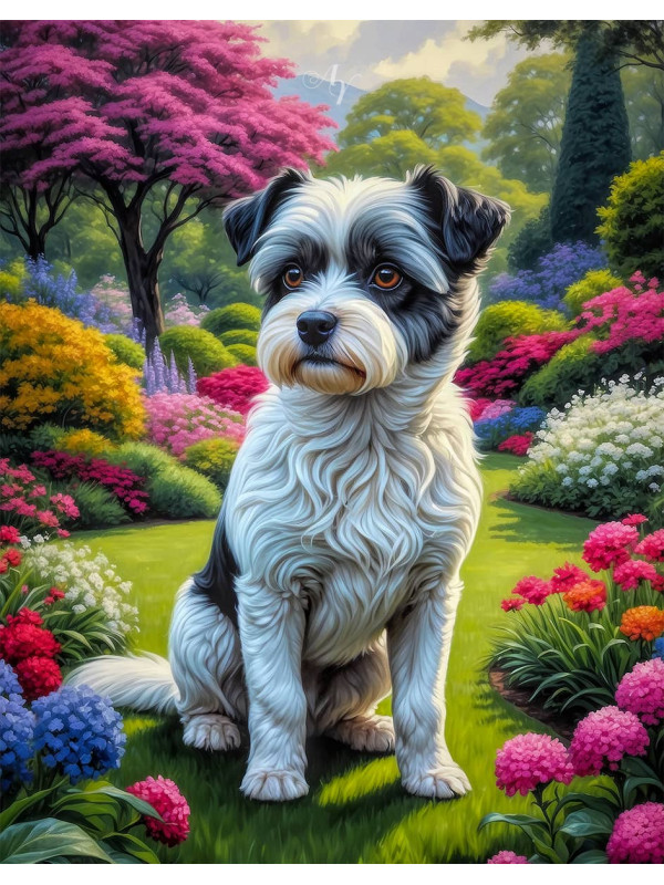 Black - White Mixed Breed Dog and Puppy Portrait Paintings