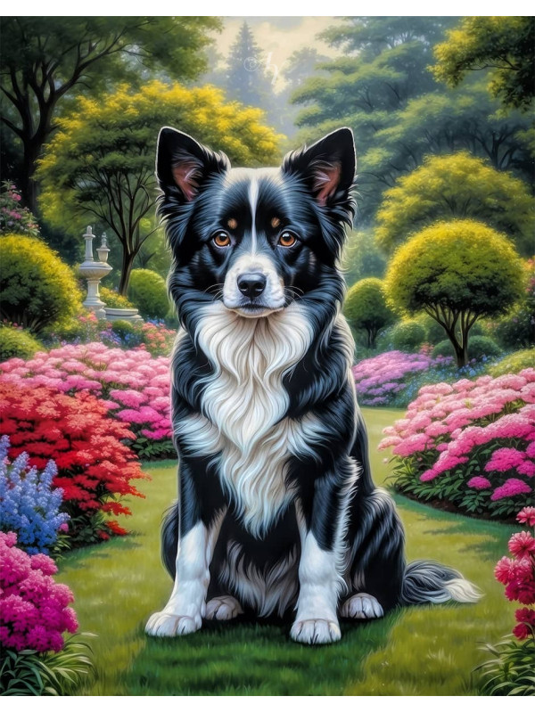 Black - White Mixed Breed Dog and Puppy Portrait Paintings