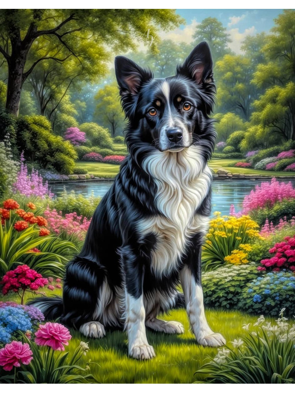 Black - White Mixed Breed Dog and Puppy Portrait Paintings