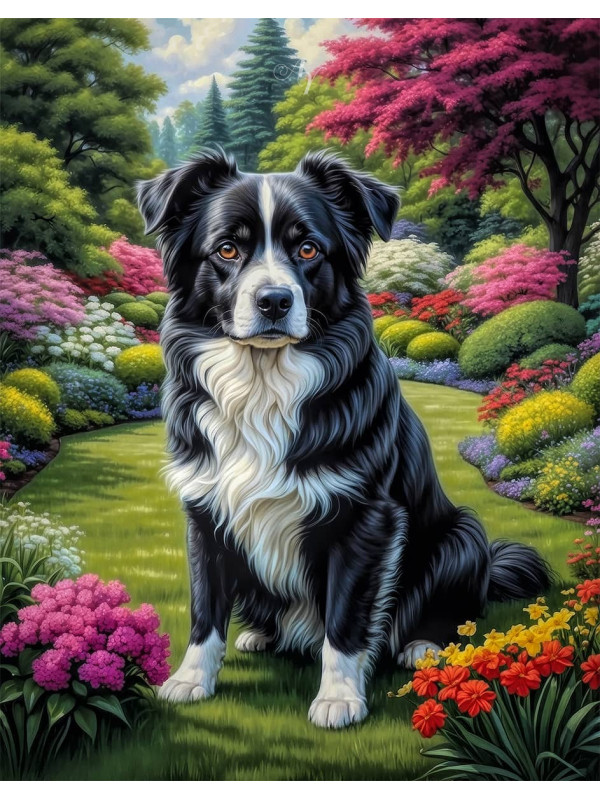 Black - White Mixed Breed Dog and Puppy Portrait Paintings