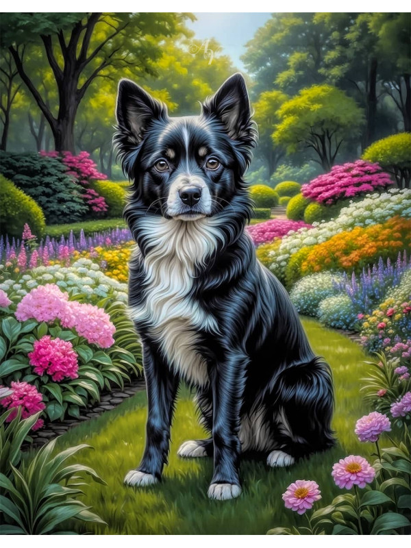 Black - White Mixed Breed Dog and Puppy Portrait Paintings