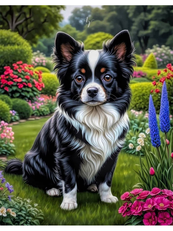 Black - White Mixed Breed Dog and Puppy Portrait Paintings