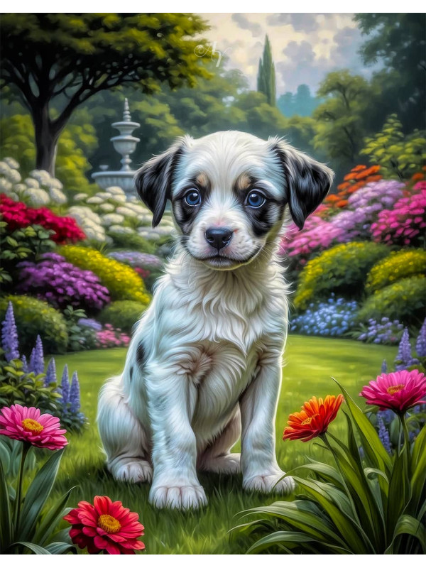 Black - White Mixed Breed Dog and Puppy Portrait Paintings