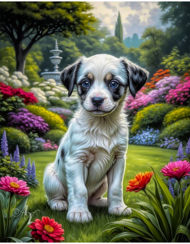 Black White Mix Breed Dog Portrait Paintings