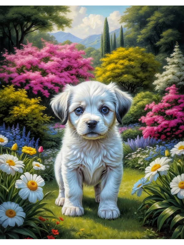 Black - White Mixed Breed Dog and Puppy Portrait Paintings
