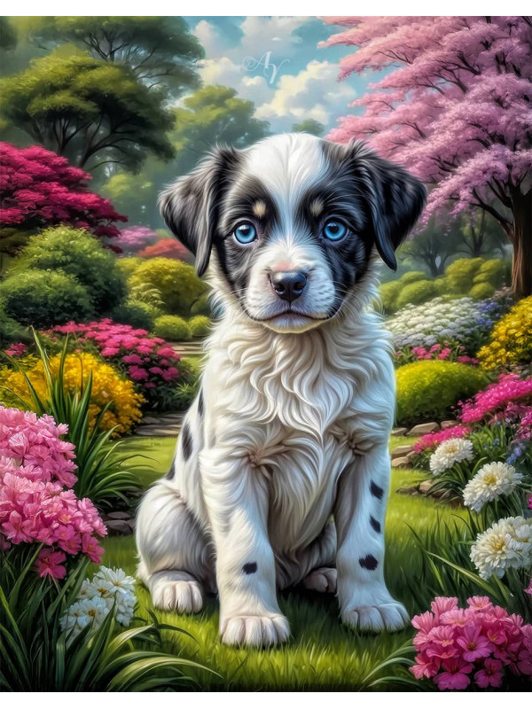 Black - White Mixed Breed Dog and Puppy Portrait Paintings