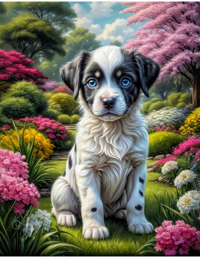 Black White Mix Breed Dog Portrait Paintings