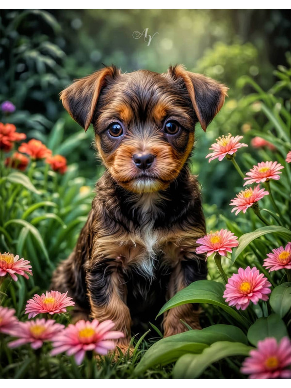 Brown - Rust Mixed Breed Dog and Puppy Portrait Paintings