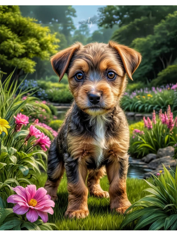 Brown - Rust Mixed Breed Dog and Puppy Portrait Paintings
