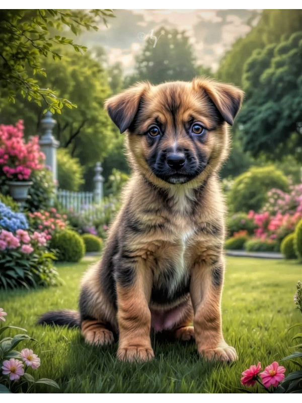 Shepherd Mixed Breed Dog and Puppy Portrait Paintings