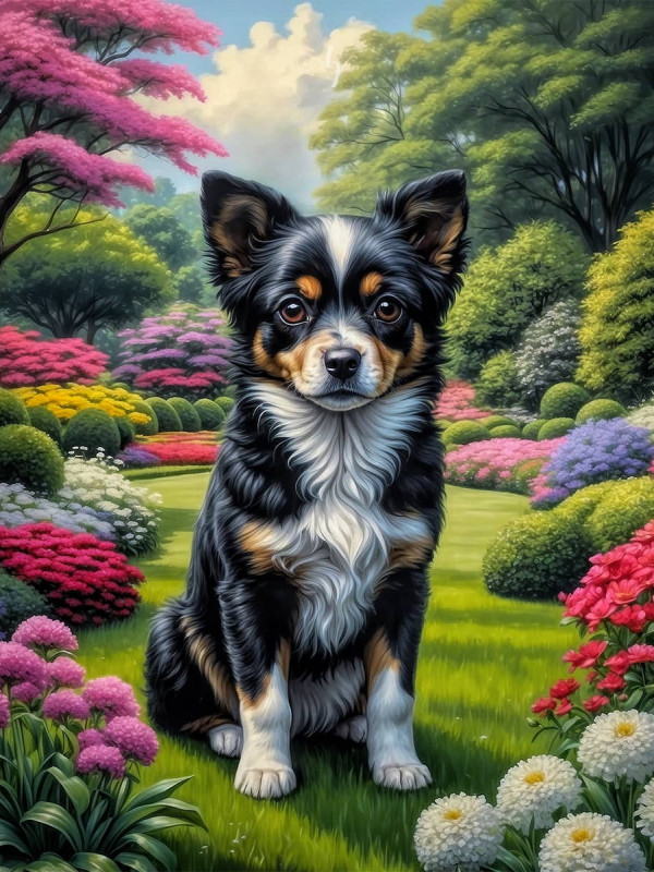 Tri Color Mix Breed Dog Portrait Paintings