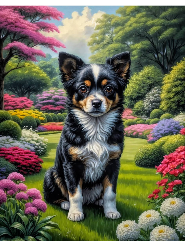 Tri-color Mixed Breed Dogs Portrait Paintings