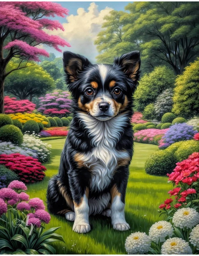 Tri Color Mix Breed Dog Portrait Paintings