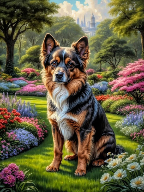 Tri Color Mix Breed Dog Portrait Paintings