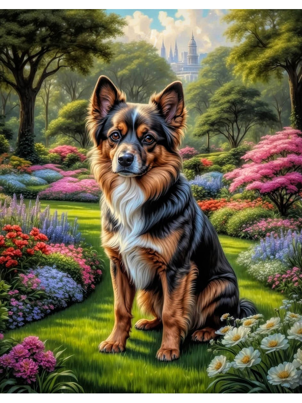 Tri-color Mixed Breed Dogs Portrait Paintings
