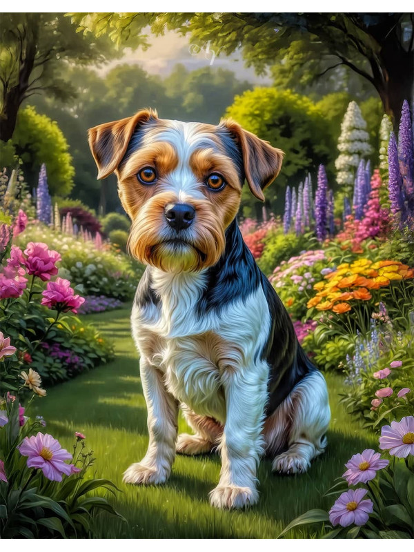 Tri-color Mixed Breed Dogs Portrait Paintings