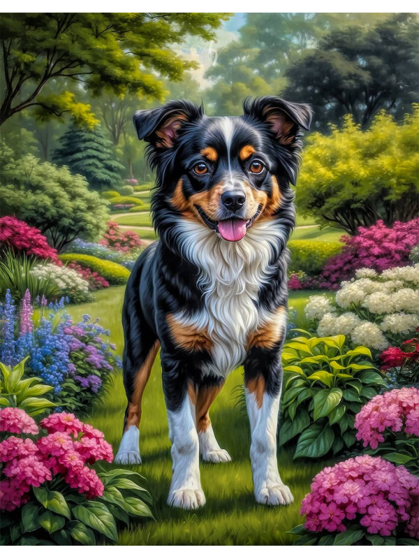 Tri-color Mixed Breed Dogs Portrait Paintings