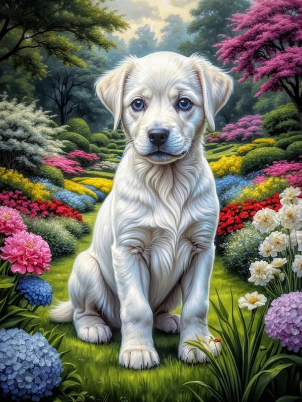 White Mix Breed Dog Portrait Paintings