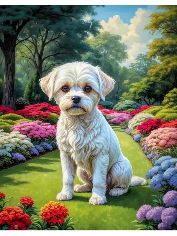 White Mix Breed Dog Portrait Paintings