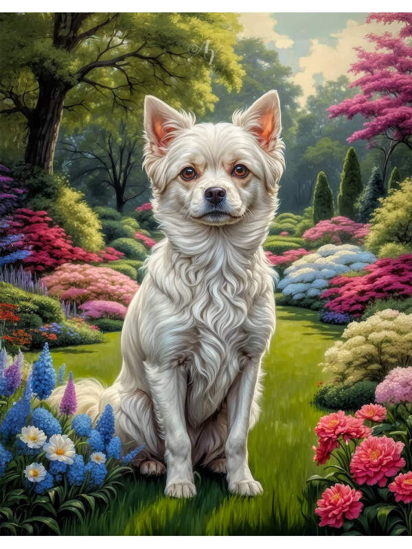 White Mix Breed Dog Portrait Paintings