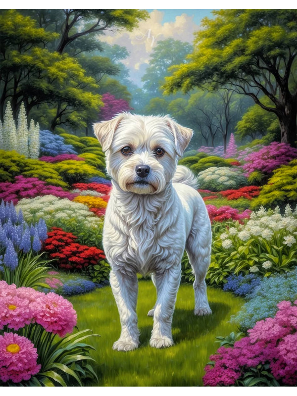 White Mix Breed Dog Portrait Paintings