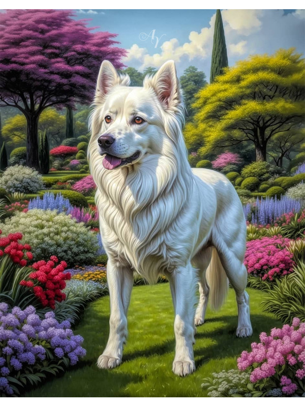 White Mix Breed Dog Portrait Paintings